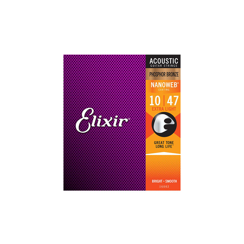 Elixir Strings Nanoweb Phosphor Bronze Acoustic Guitar Strings - .010-.047 Extra Light - GUITAR STRINGS - ELIXIR - TOMS The Only Music Shop