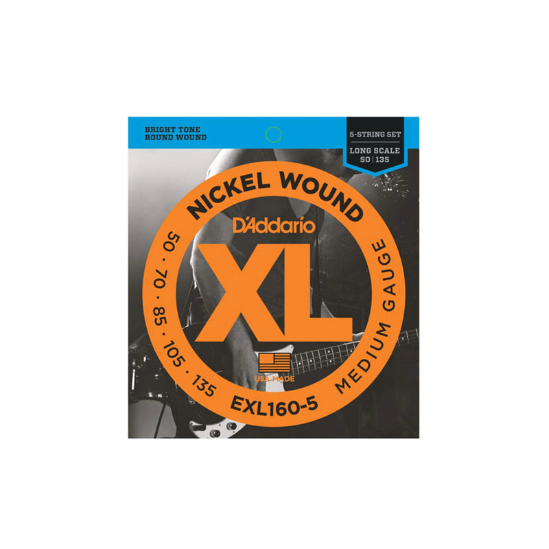 D'Addario EXL160-5 XL 5-String Bass Regular/Long String Set - BASS GUITAR STRINGS - D'ADDARIO - TOMS The Only Music Shop