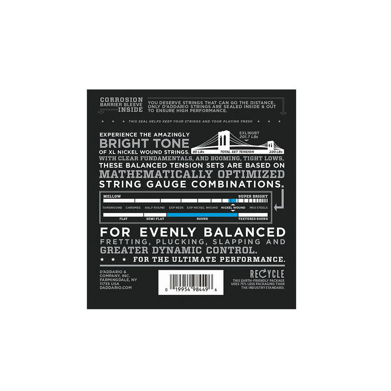 D'Addario EXL160BT Balanced Tension Regular Nickel Wound Long Scale Bass Strings - .050-.120 - BASS GUITAR STRINGS - D'ADDARIO - TOMS The Only Music Shop