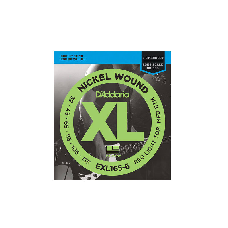 D'Addario EXL165-6 Regular Light Top/ Medium Bottom Nickel Wound 6-string Long Scale Bass Strings - .045-.135 - BASS GUITAR STRINGS - D'ADDARIO - TOMS The Only Music Shop