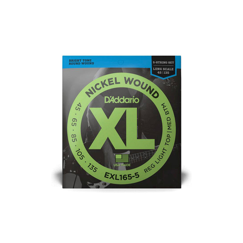 D'Addario EXL165-5 Regular Light Top/ Medium Bottom Nickel Wound 5-string Long Scale Bass Strings - .045-.135 - BASS GUITAR STRINGS - D'ADDARIO - TOMS The Only Music Shop